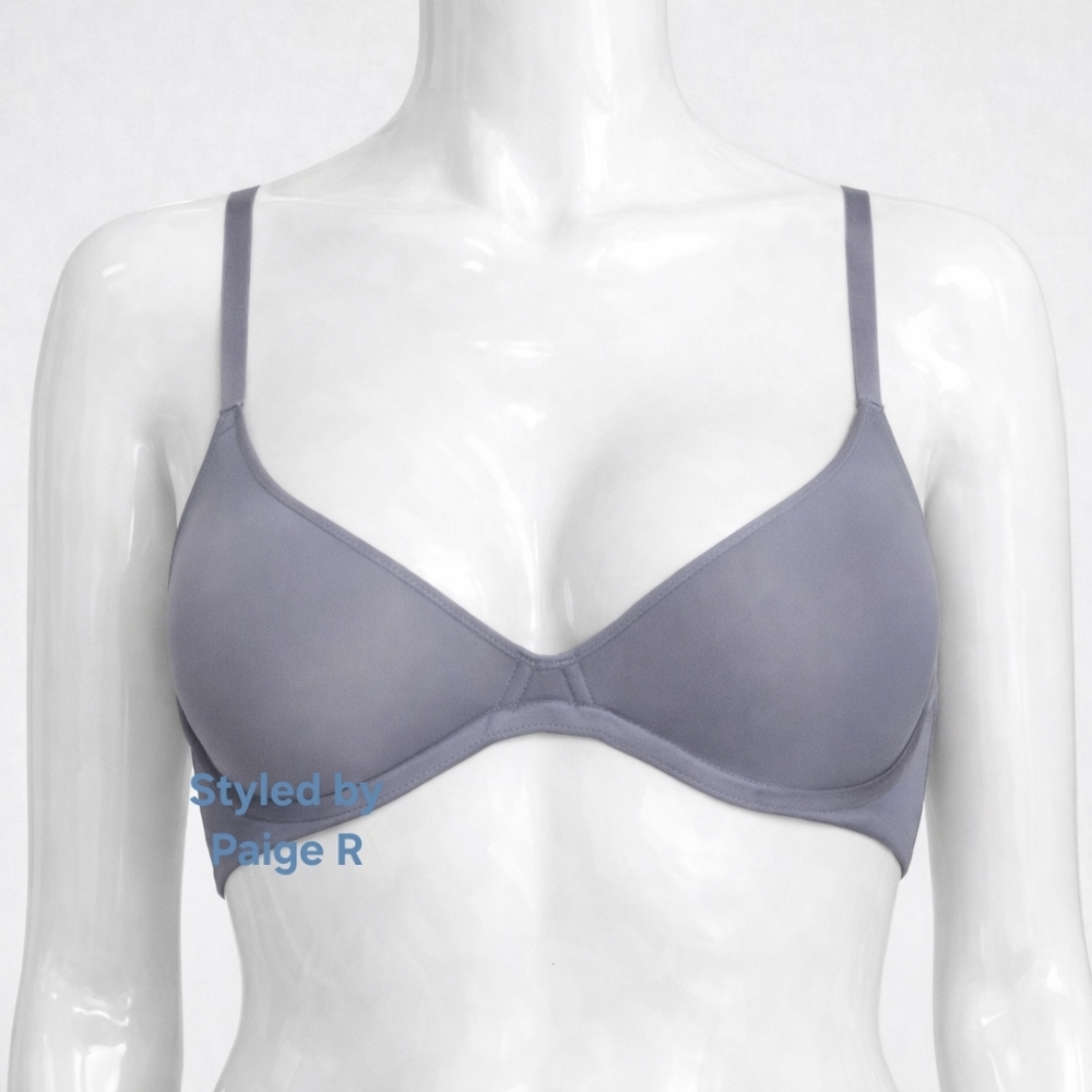💕NWT SKIMS Weightless Scoop Underwire Unlined Plunge Bra Blue SLATE 40C